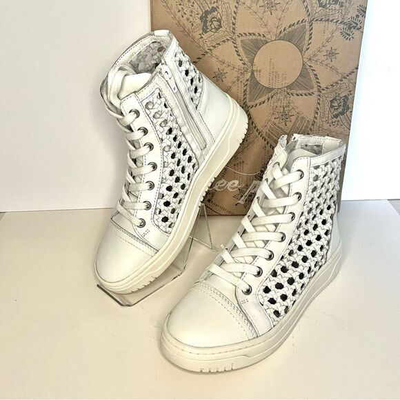 Free People Hayes High Top Woven Leather Sneakers in White Size 6 New in box - Picture 4 of 13